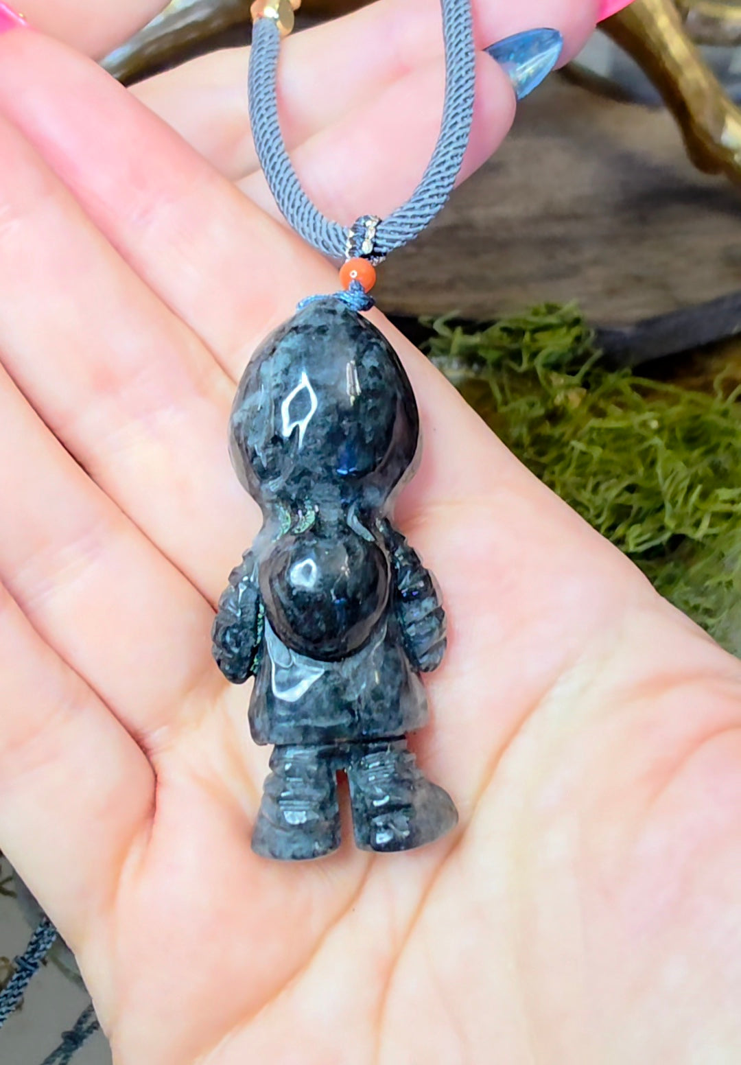 Black Jadeite Skeleton Pendant Necklace