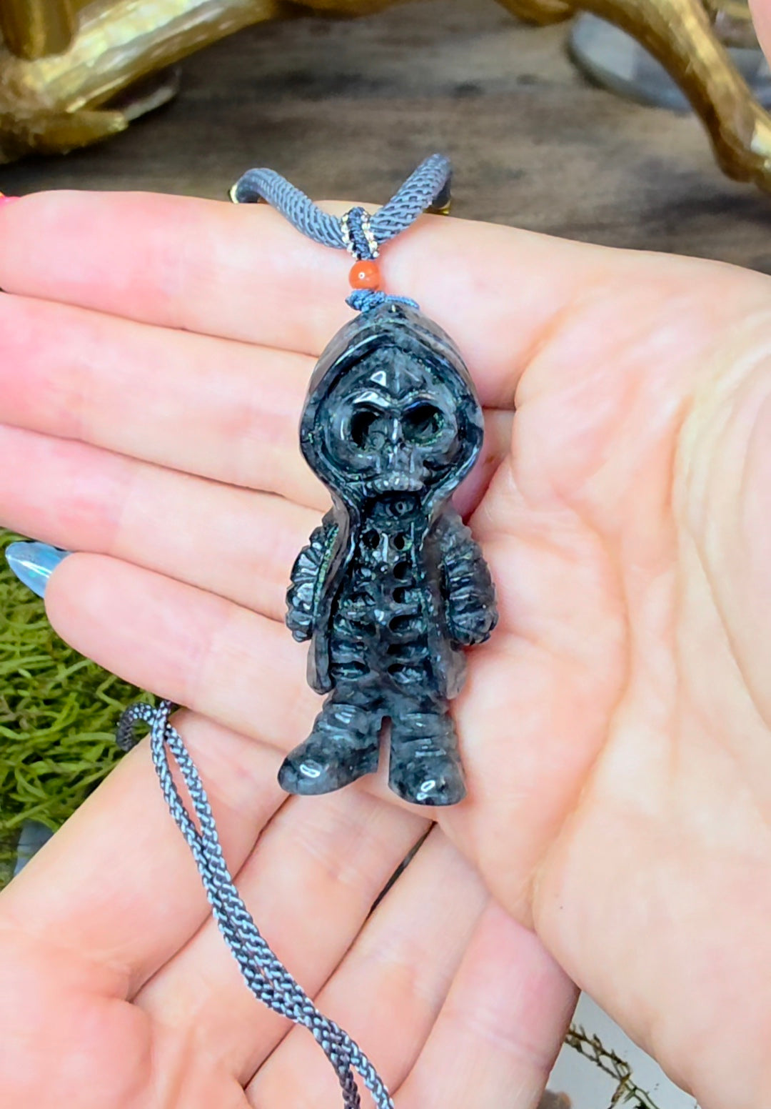 Black Jadeite Skeleton Pendant Necklace