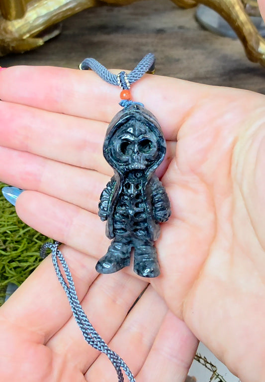 Black Jadeite Skeleton Pendant Necklace