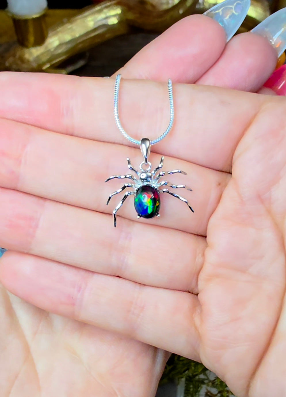 Black Opal Spider Pendant A