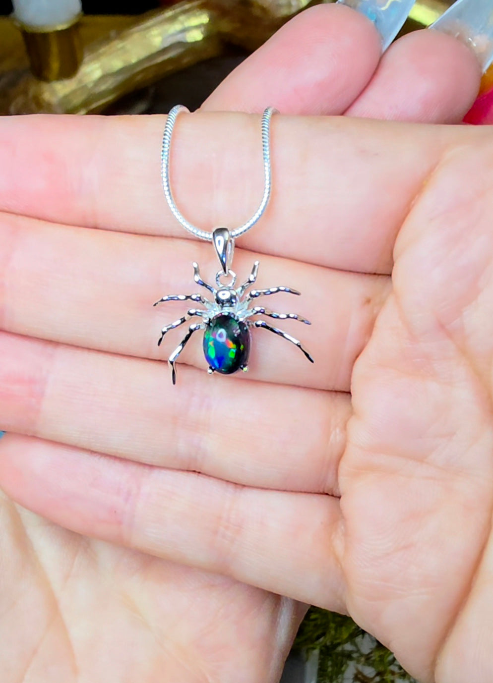 Black Opal Spider Pendant A