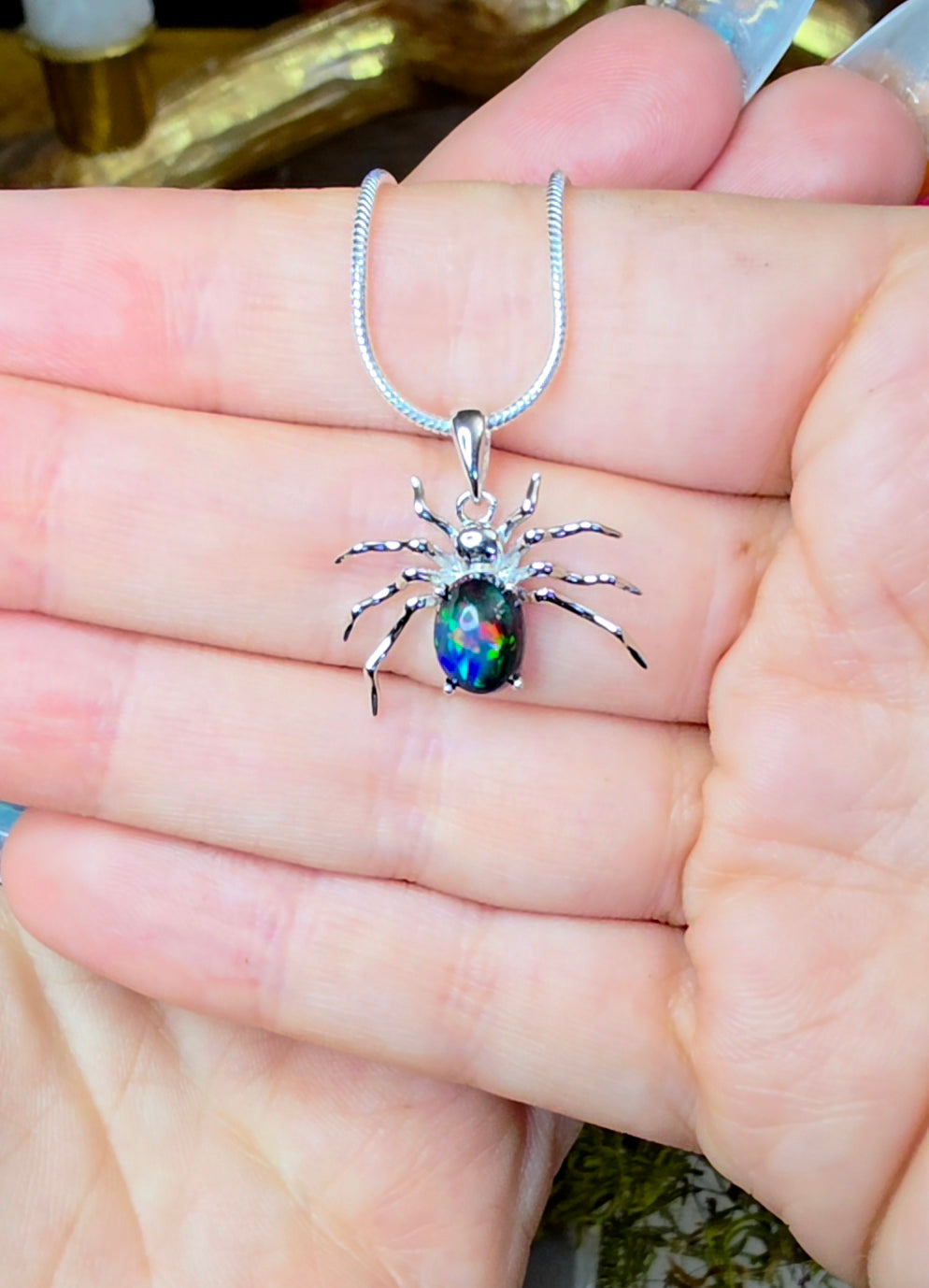 Black Opal Spider Pendant A