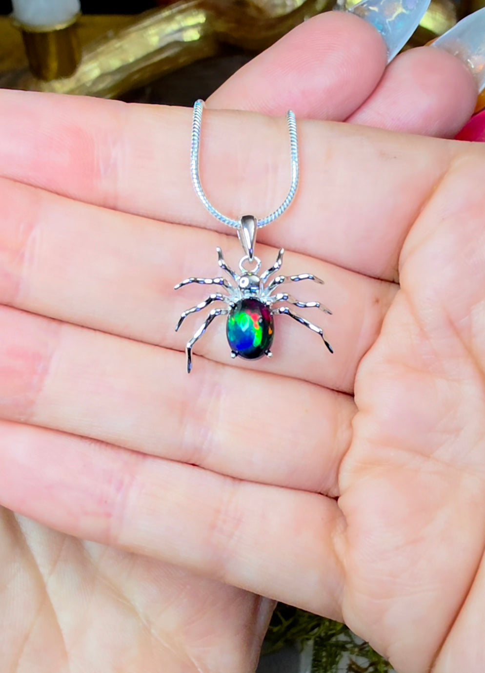 Black Opal Spider Pendant A