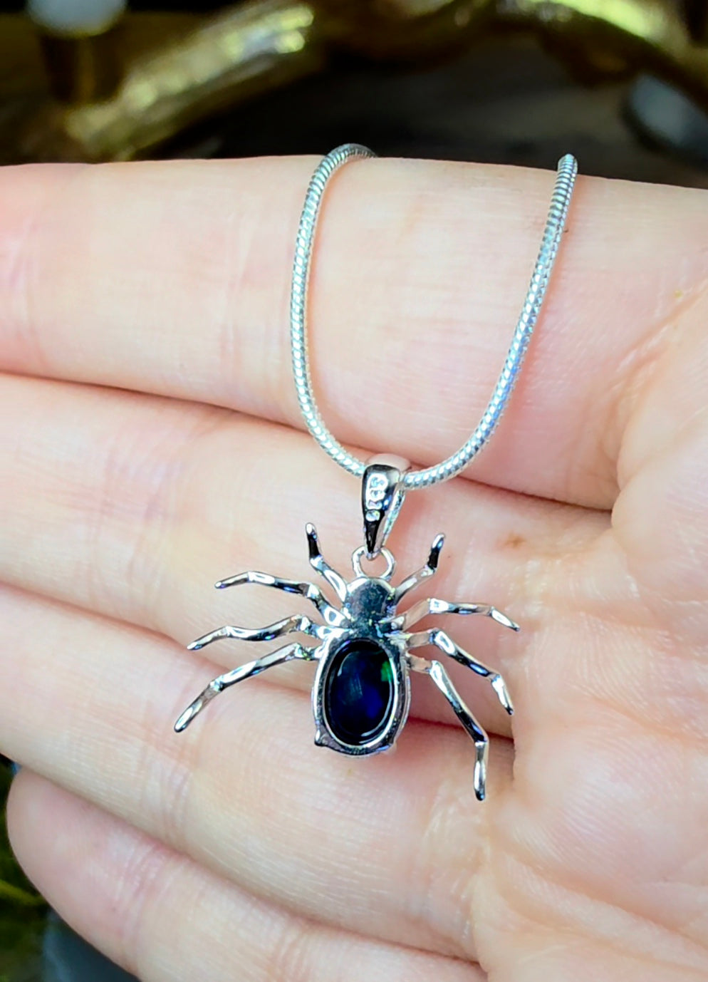 Black Opal Spider Pendant A