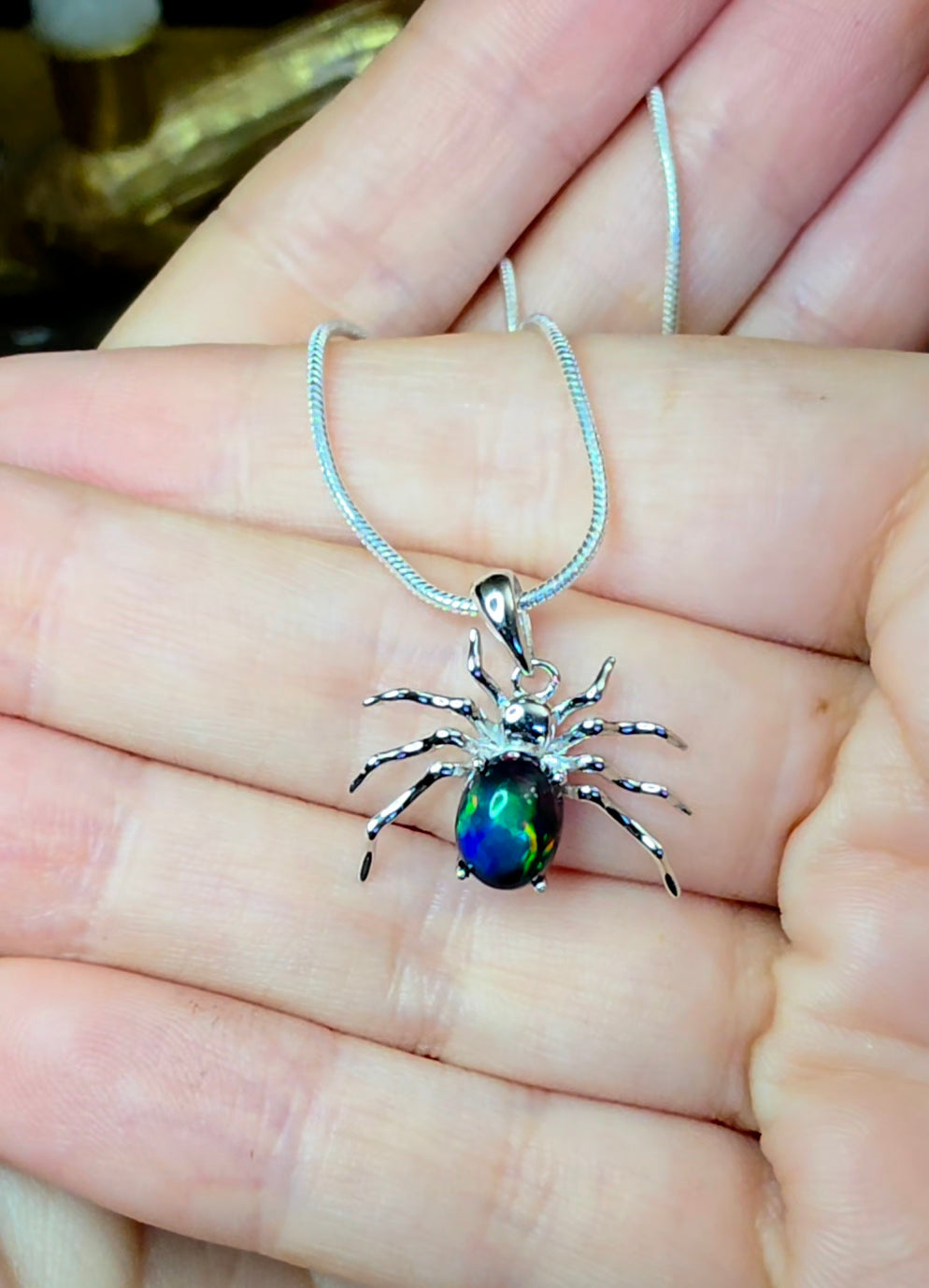 Black Opal Spider Pendant A