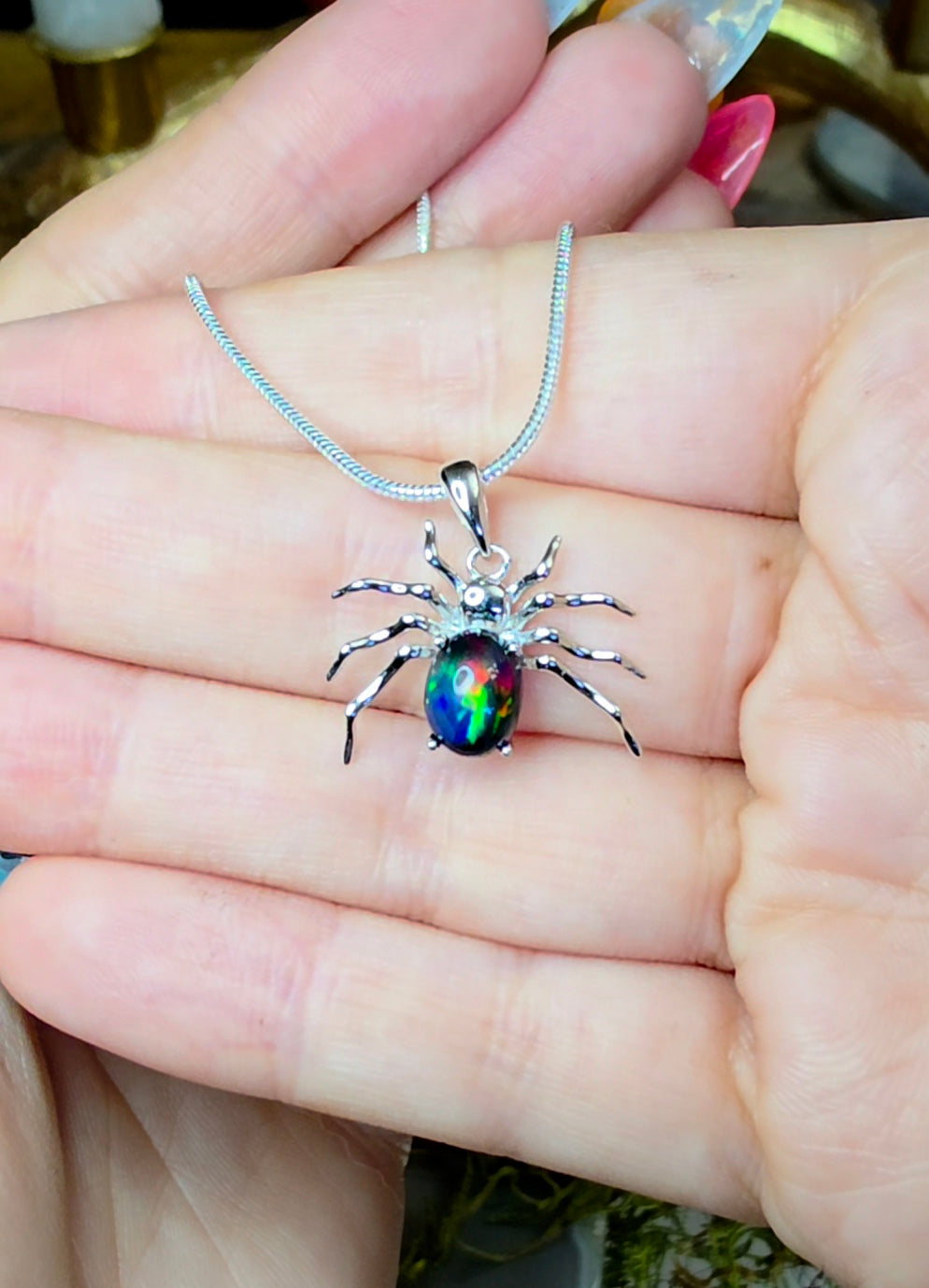 Black Opal Spider Pendant A