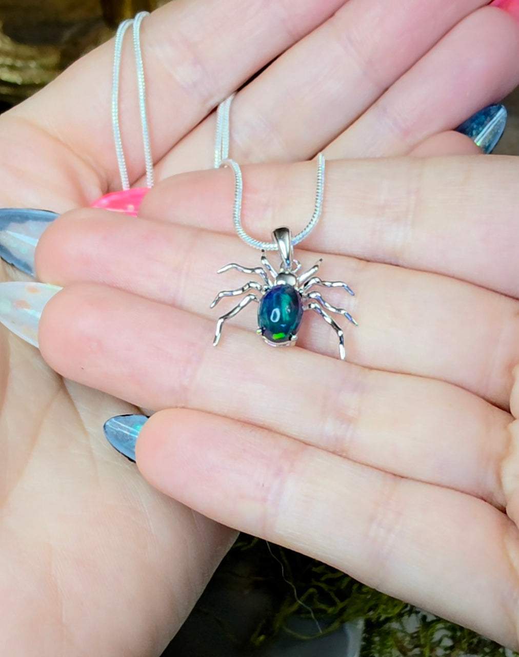Black Opal Spider Pendant B