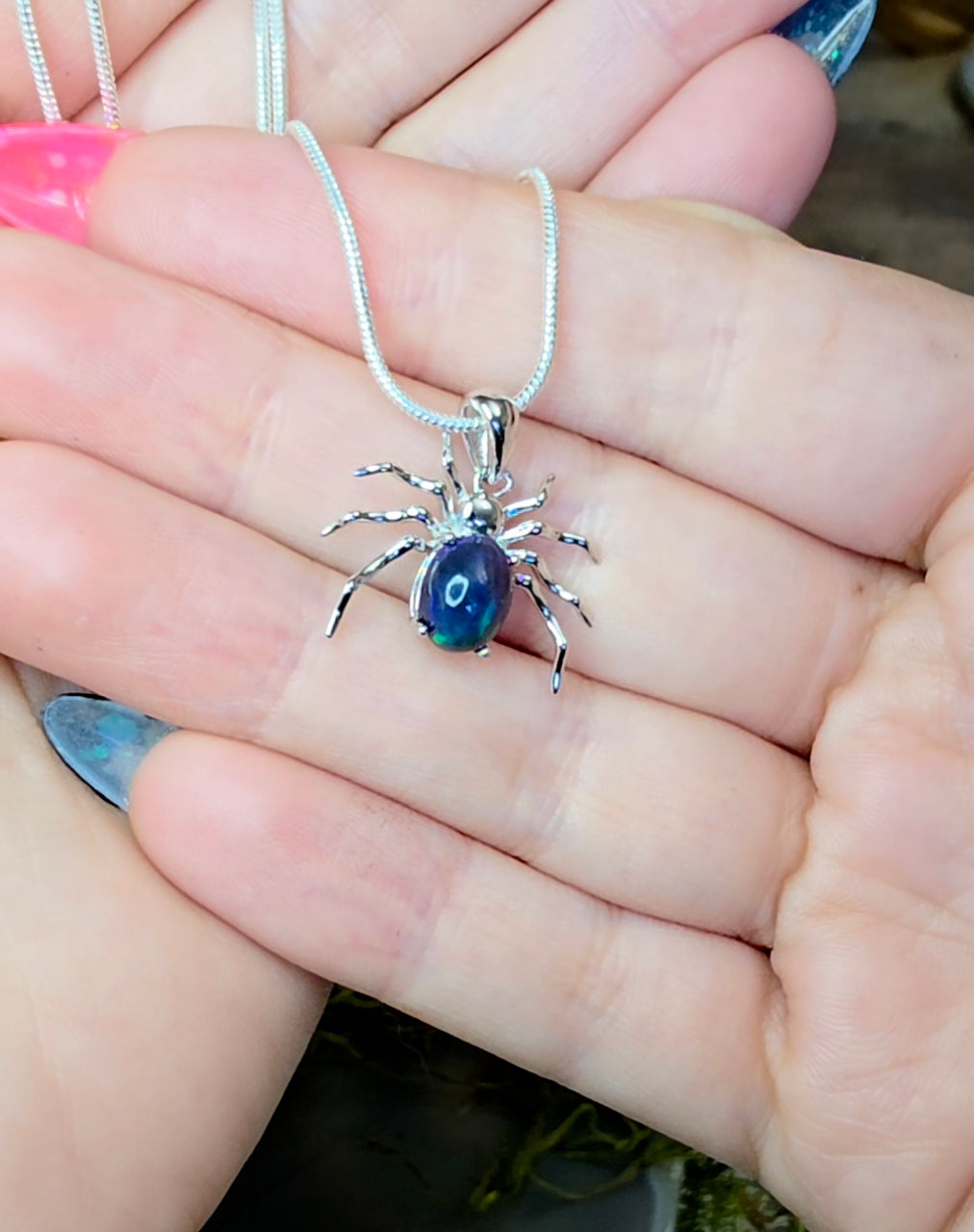 Black Opal Spider Pendant B