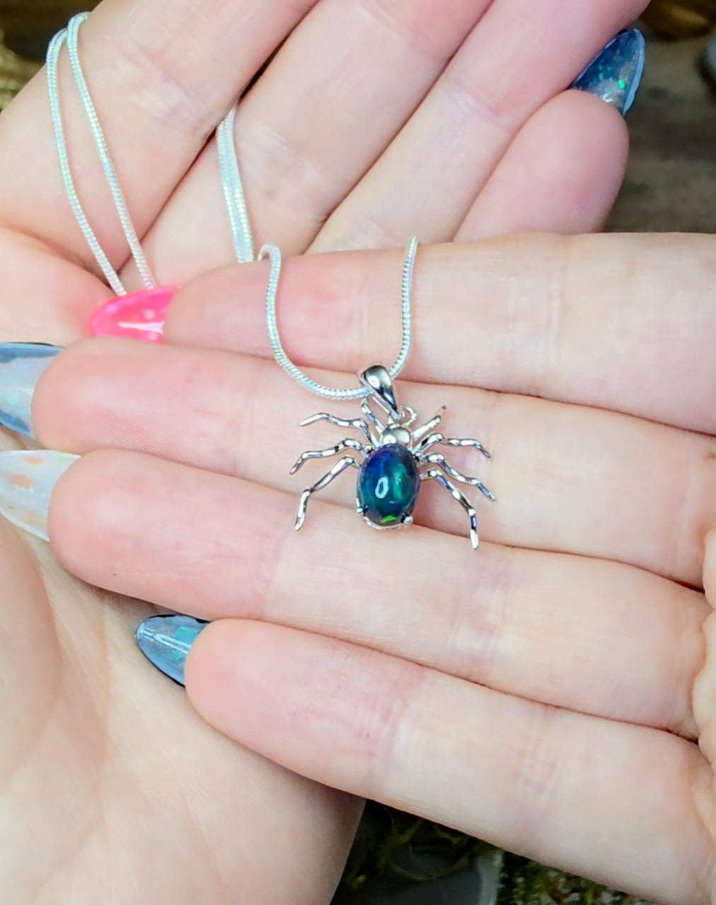 Black Opal Spider Pendant B