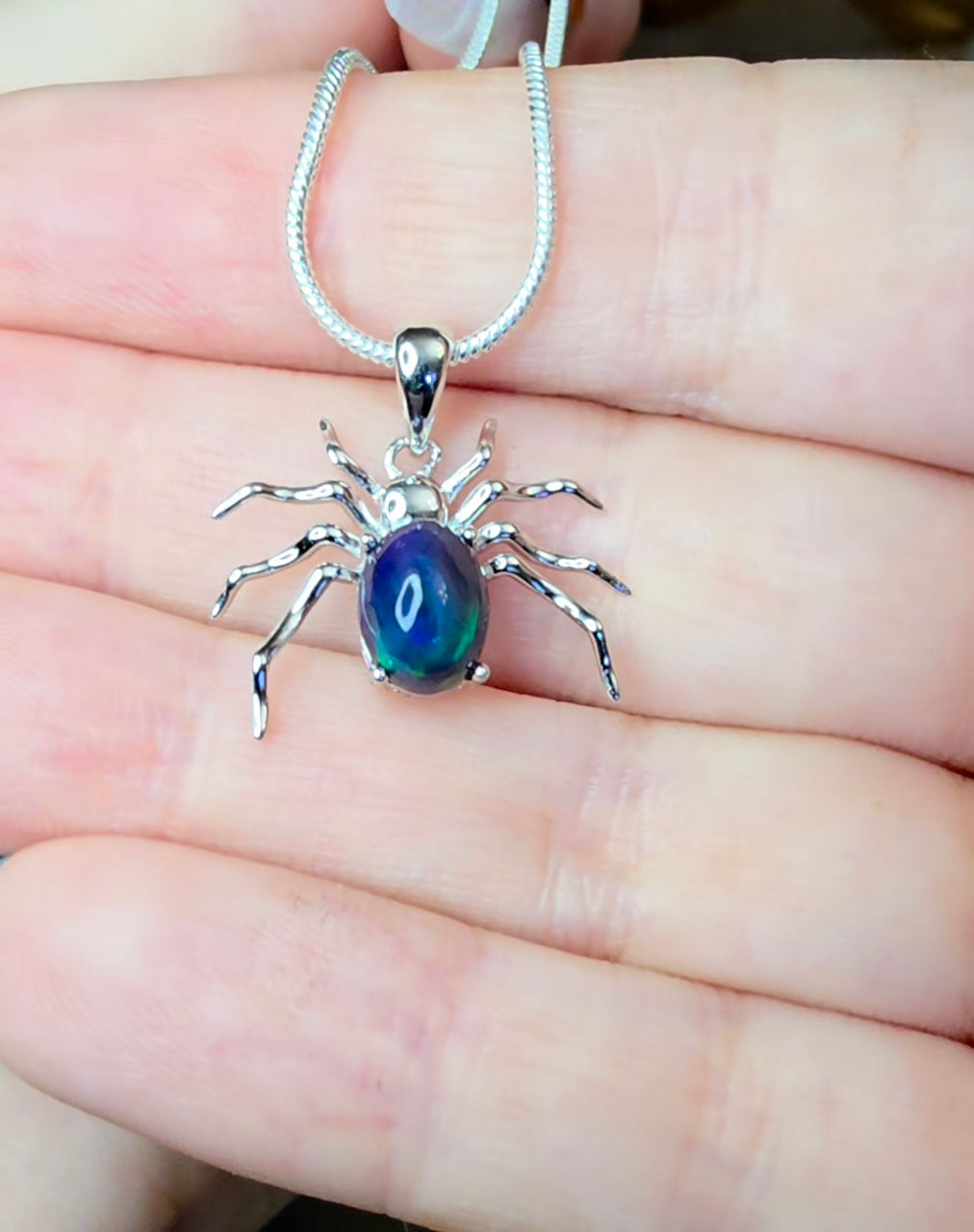 Black Opal Spider Pendant B