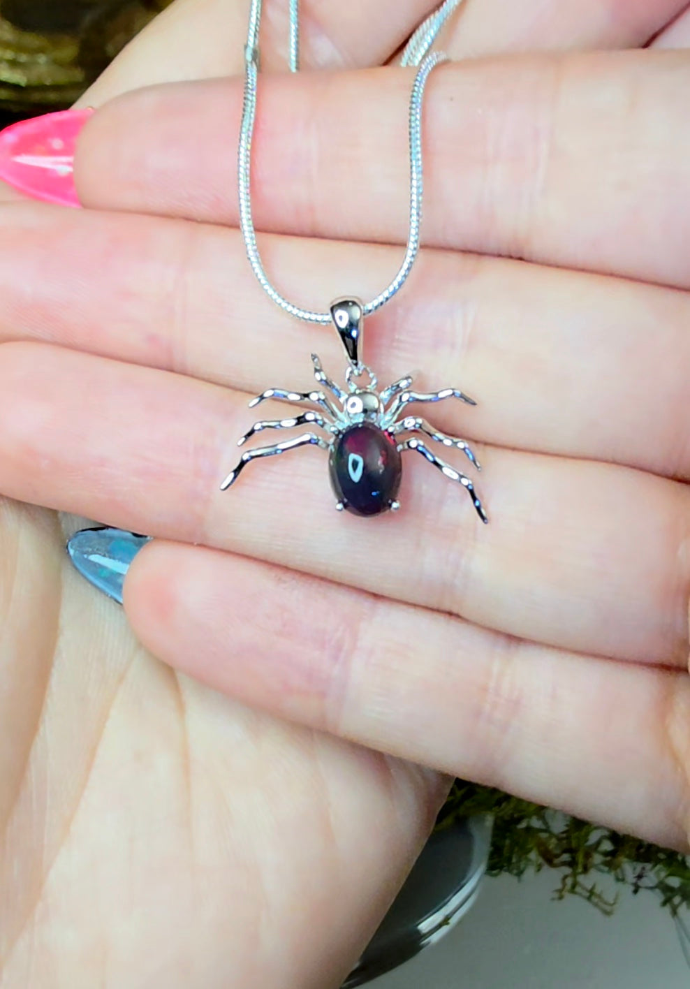 Black Opal Spider Pendant C