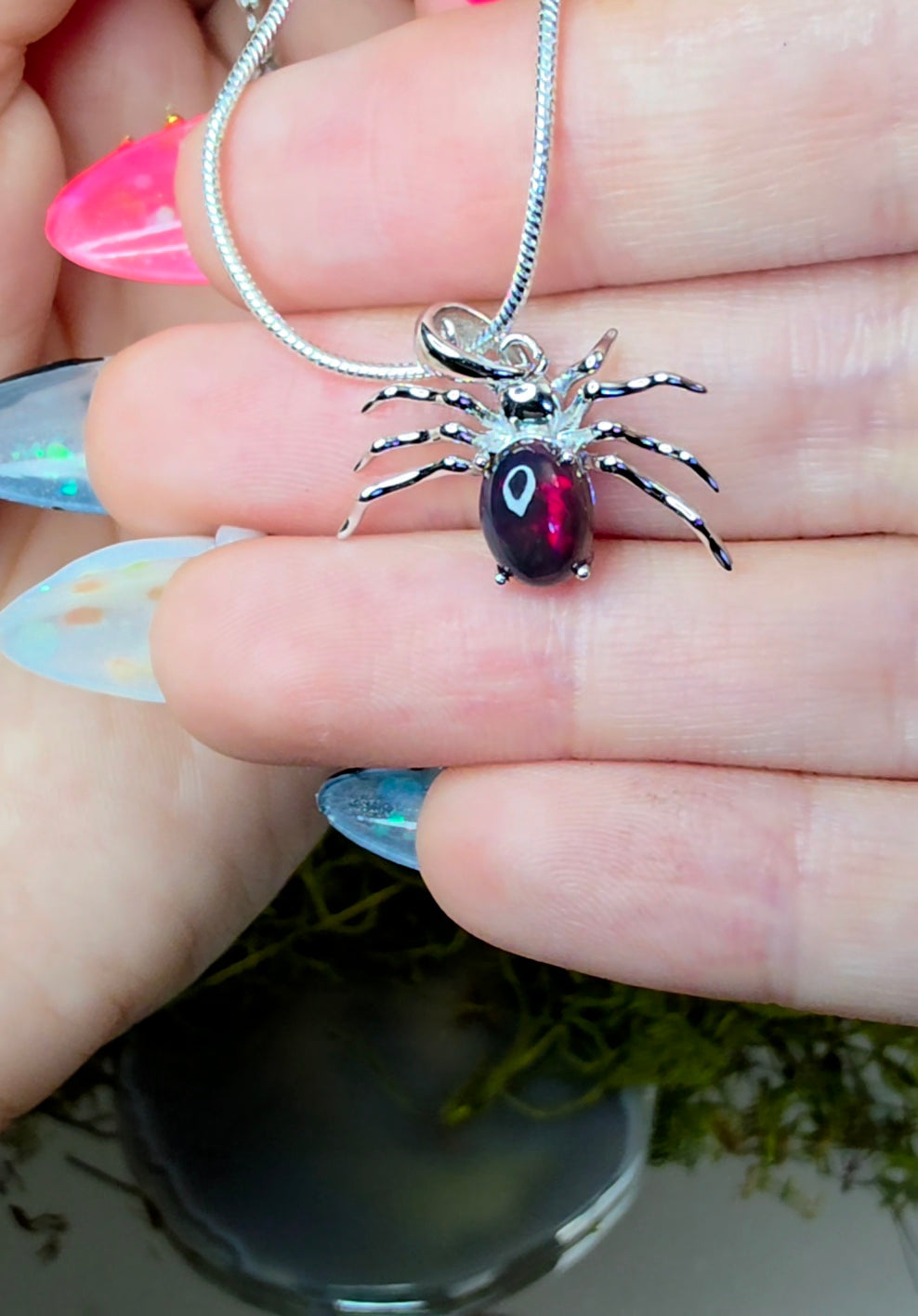 Black Opal Spider Pendant C