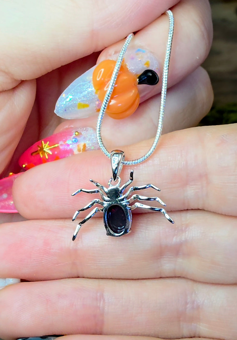 Black Opal Spider Pendant C