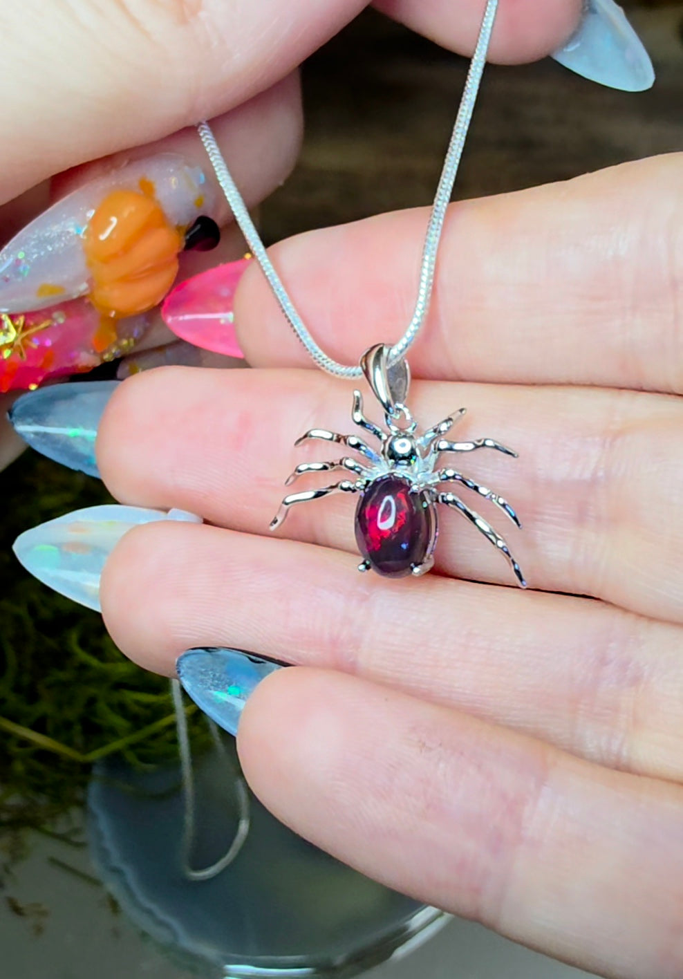 Black Opal Spider Pendant C