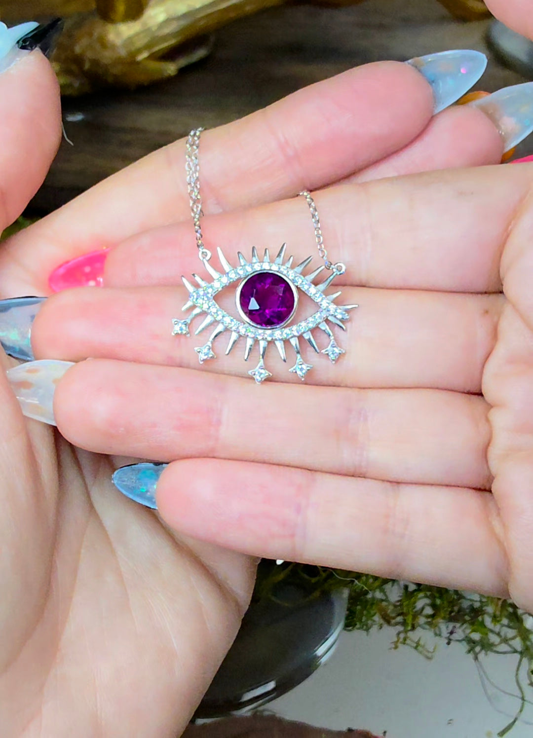 Purple Fluorite Evil Eye Pendant