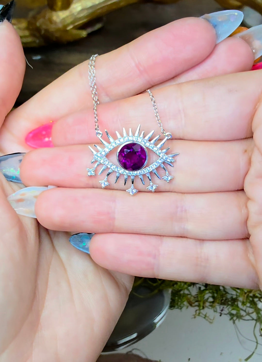 Purple Fluorite Evil Eye Pendant