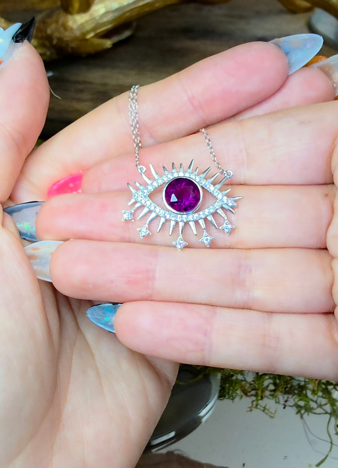 Purple Fluorite Evil Eye Pendant