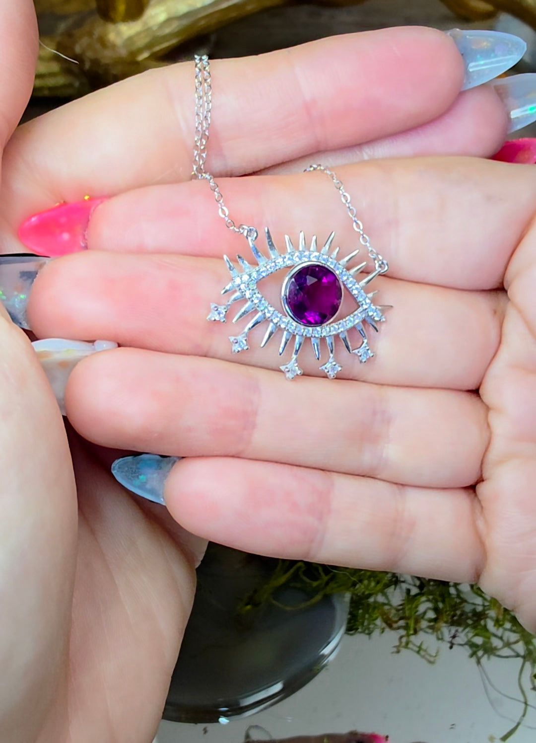 Purple Fluorite Evil Eye Pendant