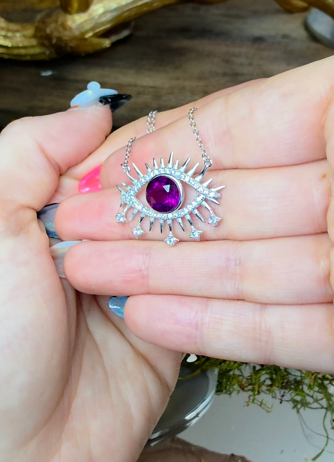Purple Fluorite Evil Eye Pendant