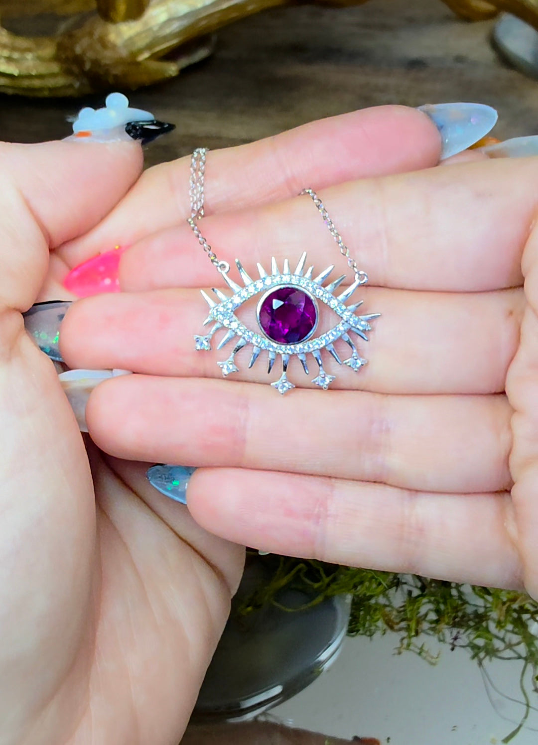 Purple Fluorite Evil Eye Pendant