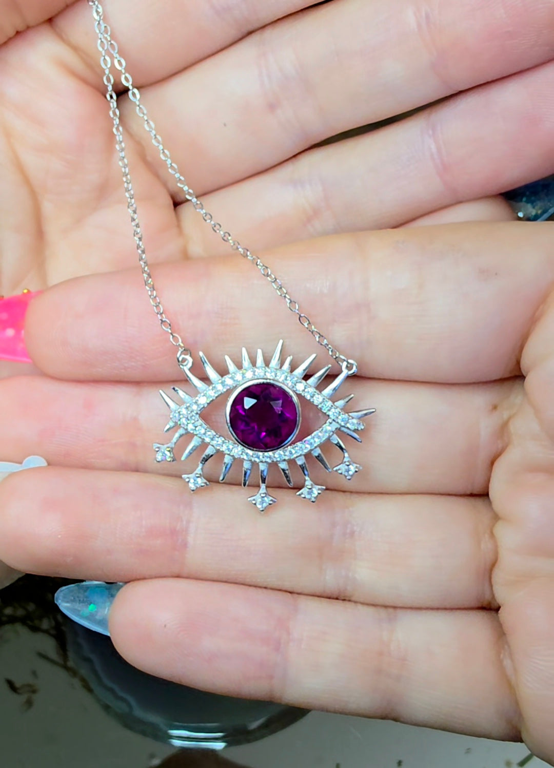Purple Fluorite Evil Eye Pendant