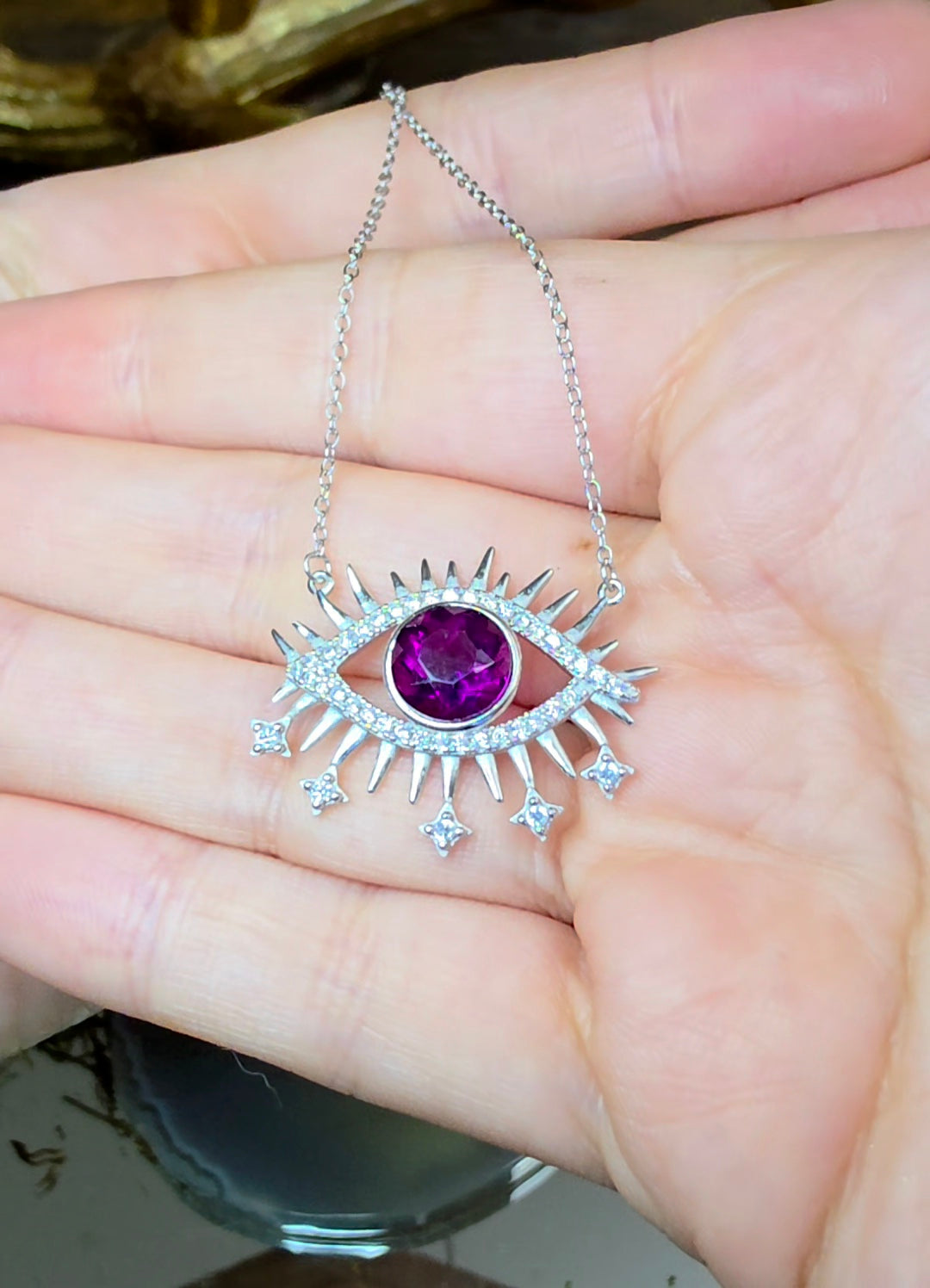 Purple Fluorite Evil Eye Pendant