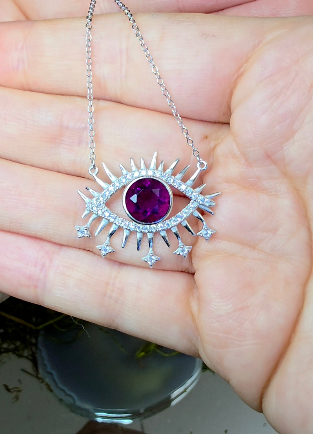 Purple Fluorite Evil Eye Pendant