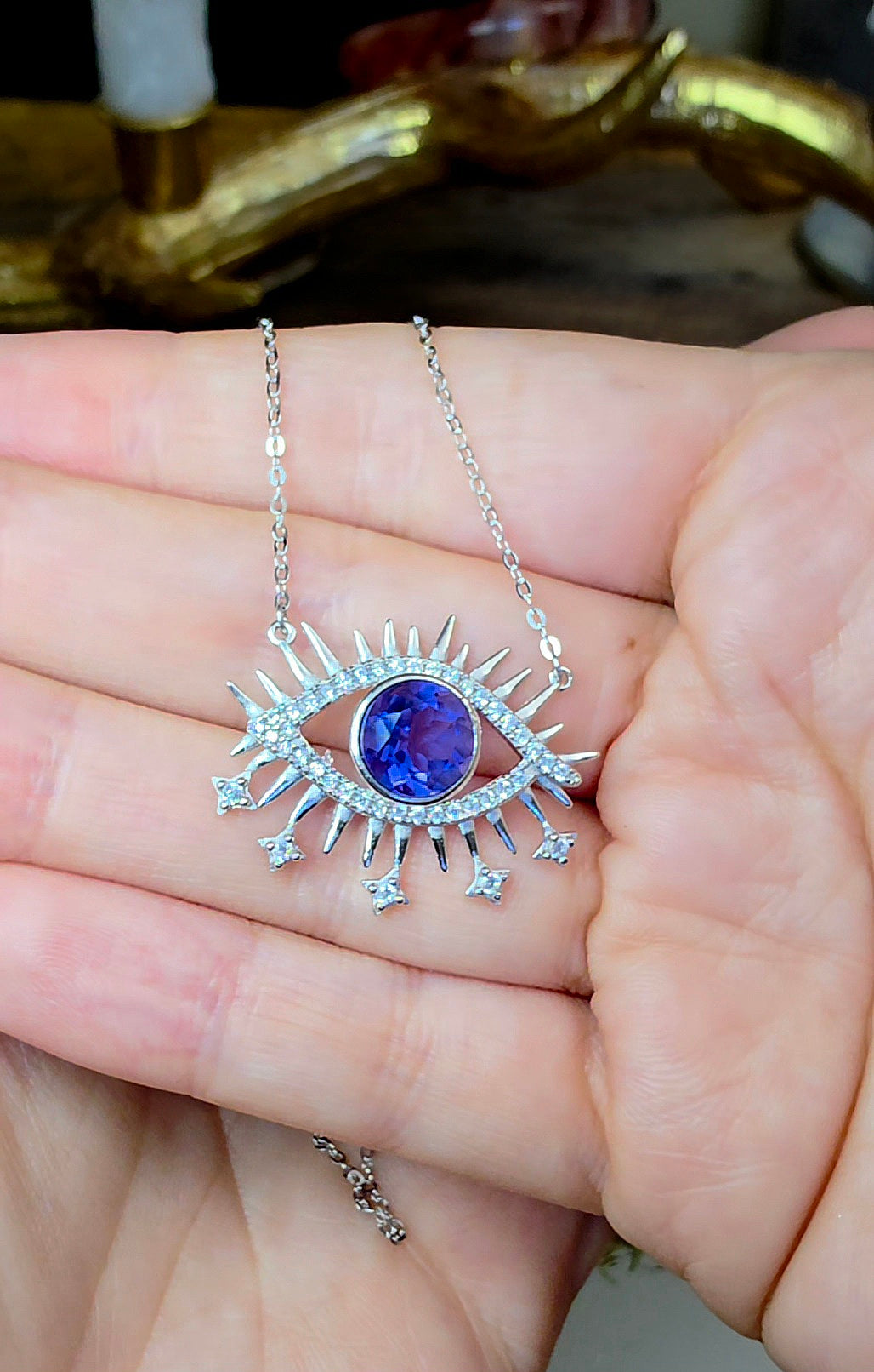 Blue Fluorite Evil Eye Pendant