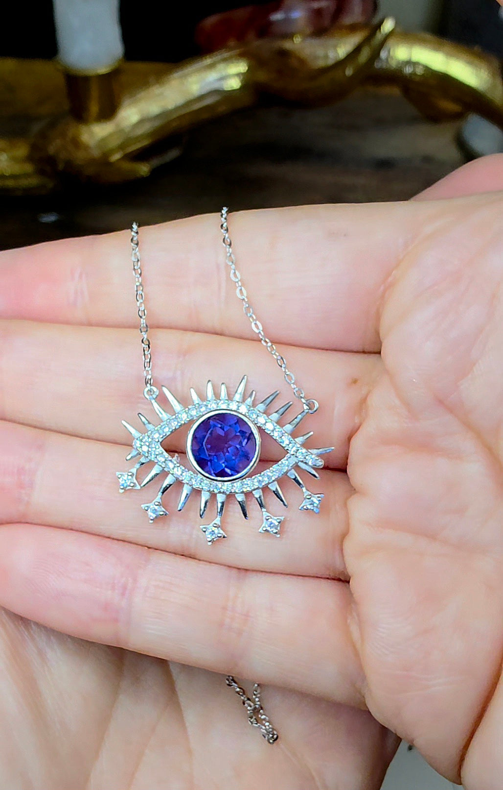 Blue Fluorite Evil Eye Pendant