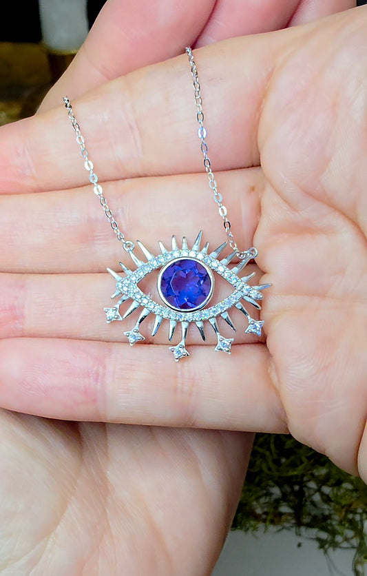 Blue Fluorite Evil Eye Pendant