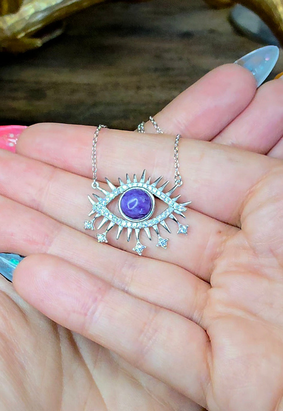 Charoite Evil Eye Pendant