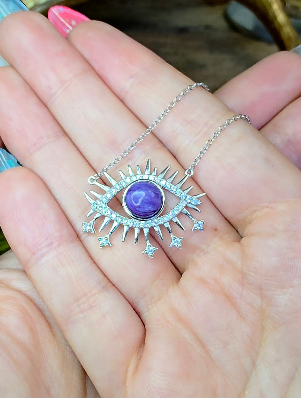 Charoite Evil Eye Pendant
