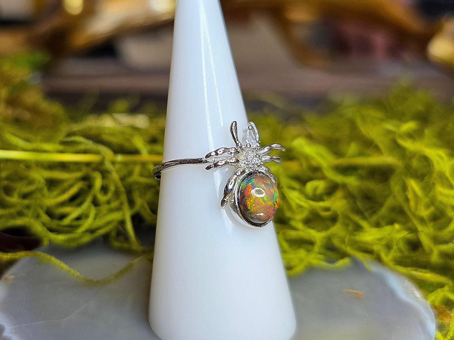 Black Opal Spider Ring