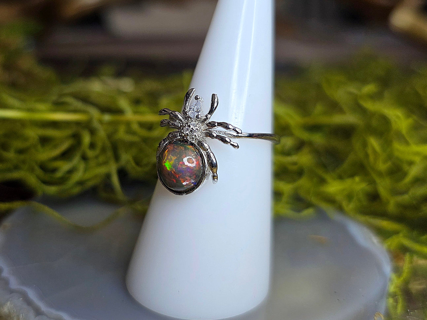Black Opal Spider Ring