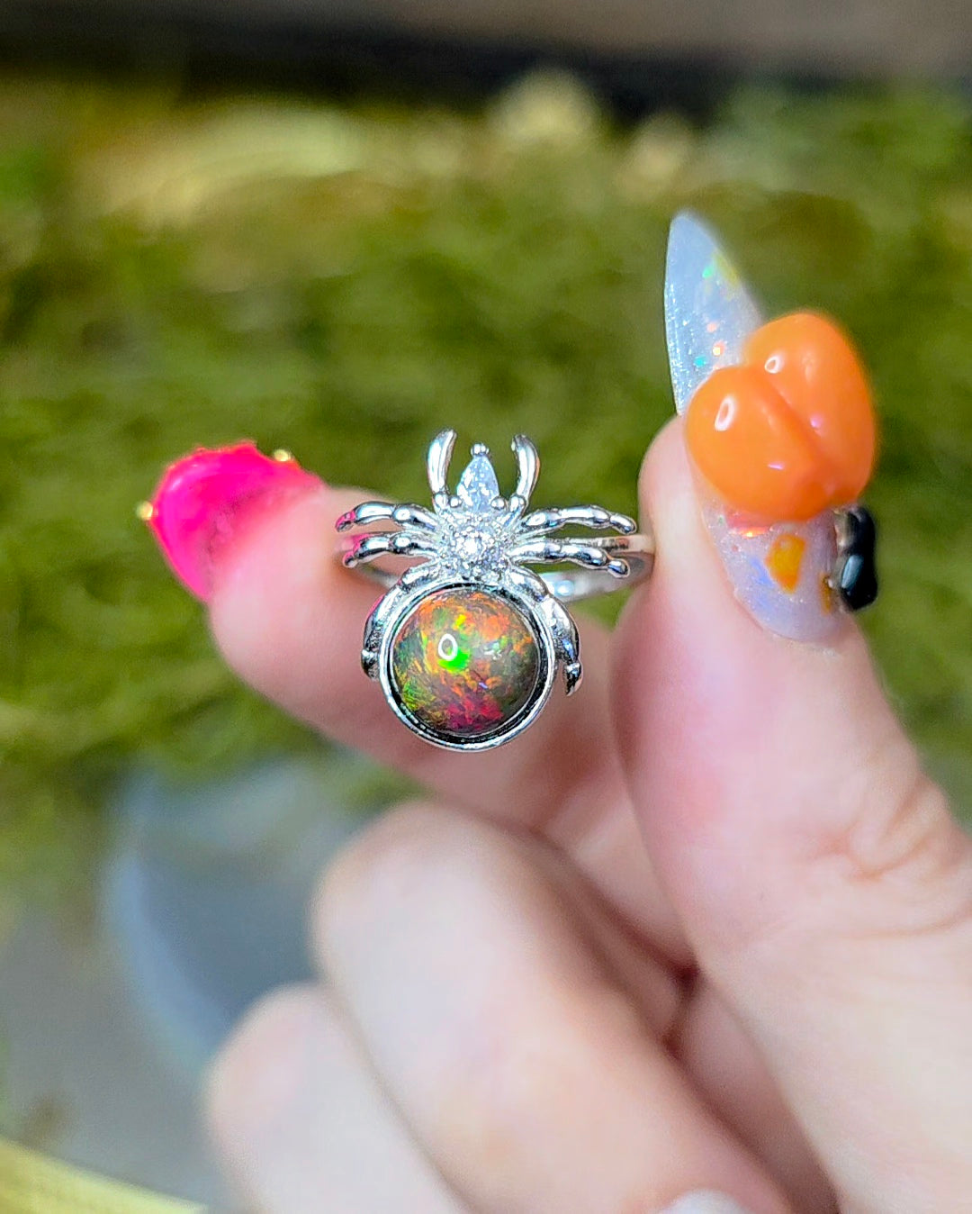 Black Opal Spider Ring