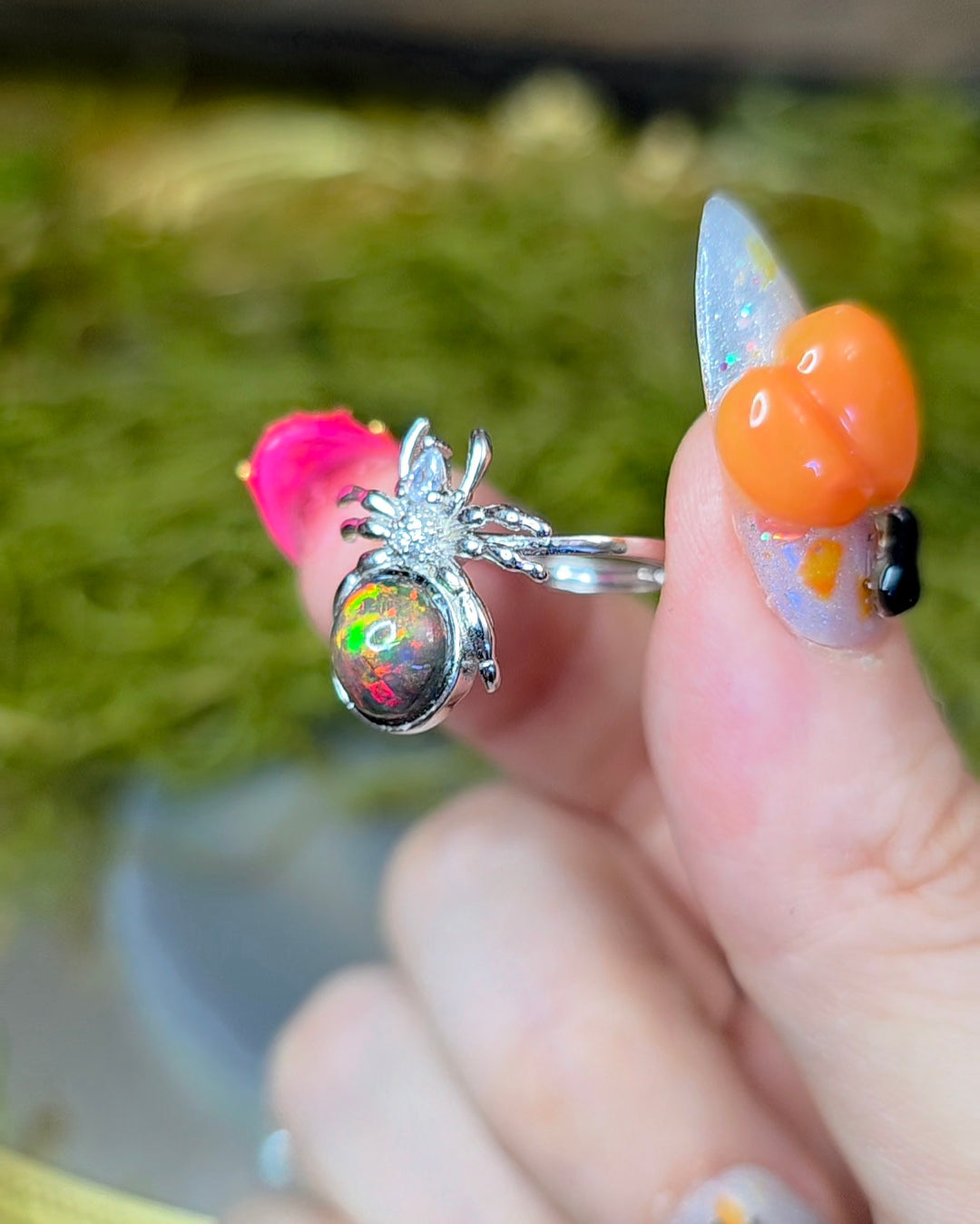 Black Opal Spider Ring