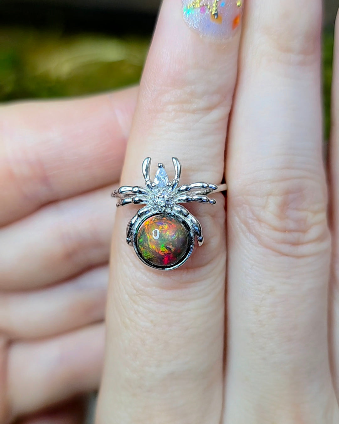 Black Opal Spider Ring