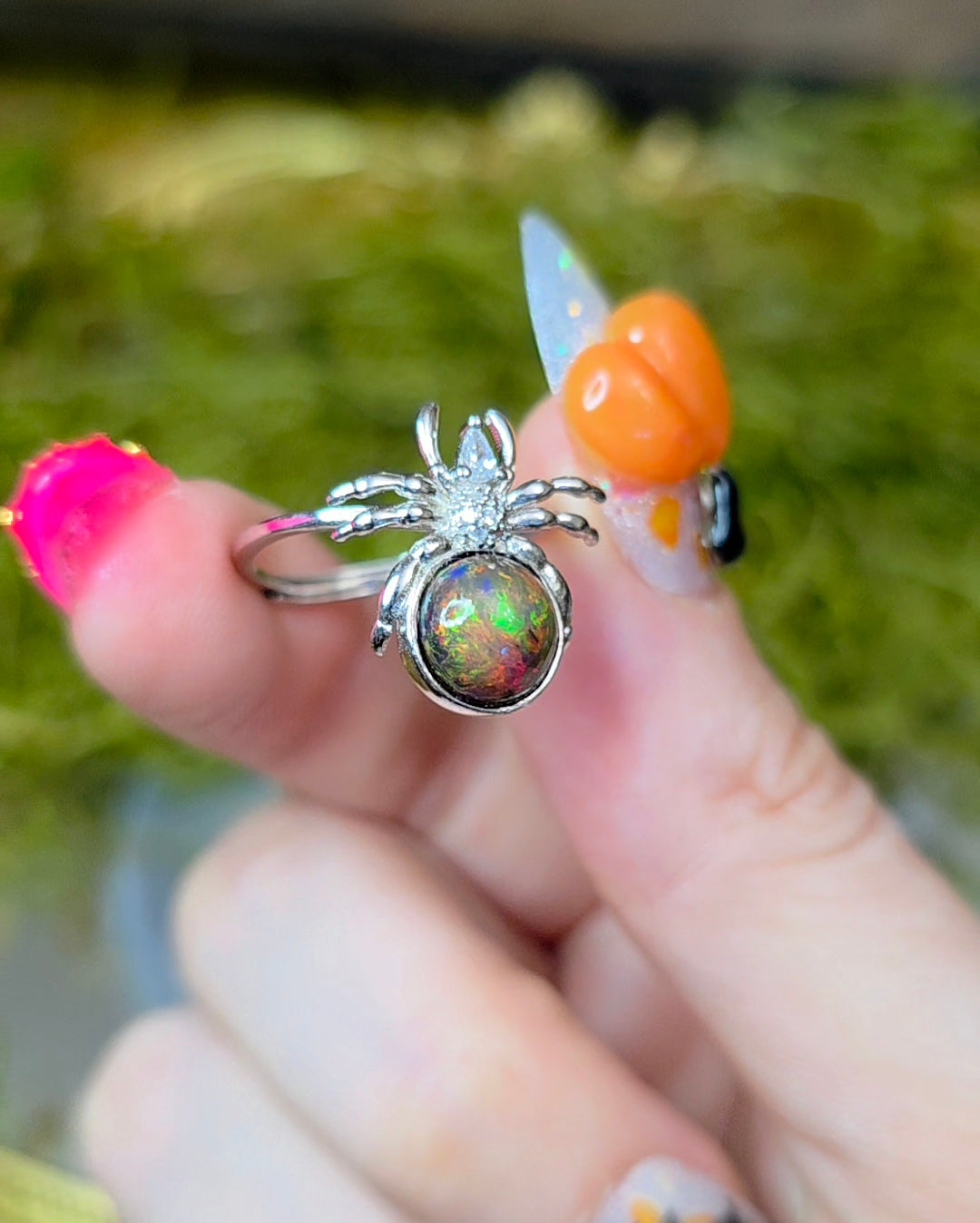 Black Opal Spider Ring