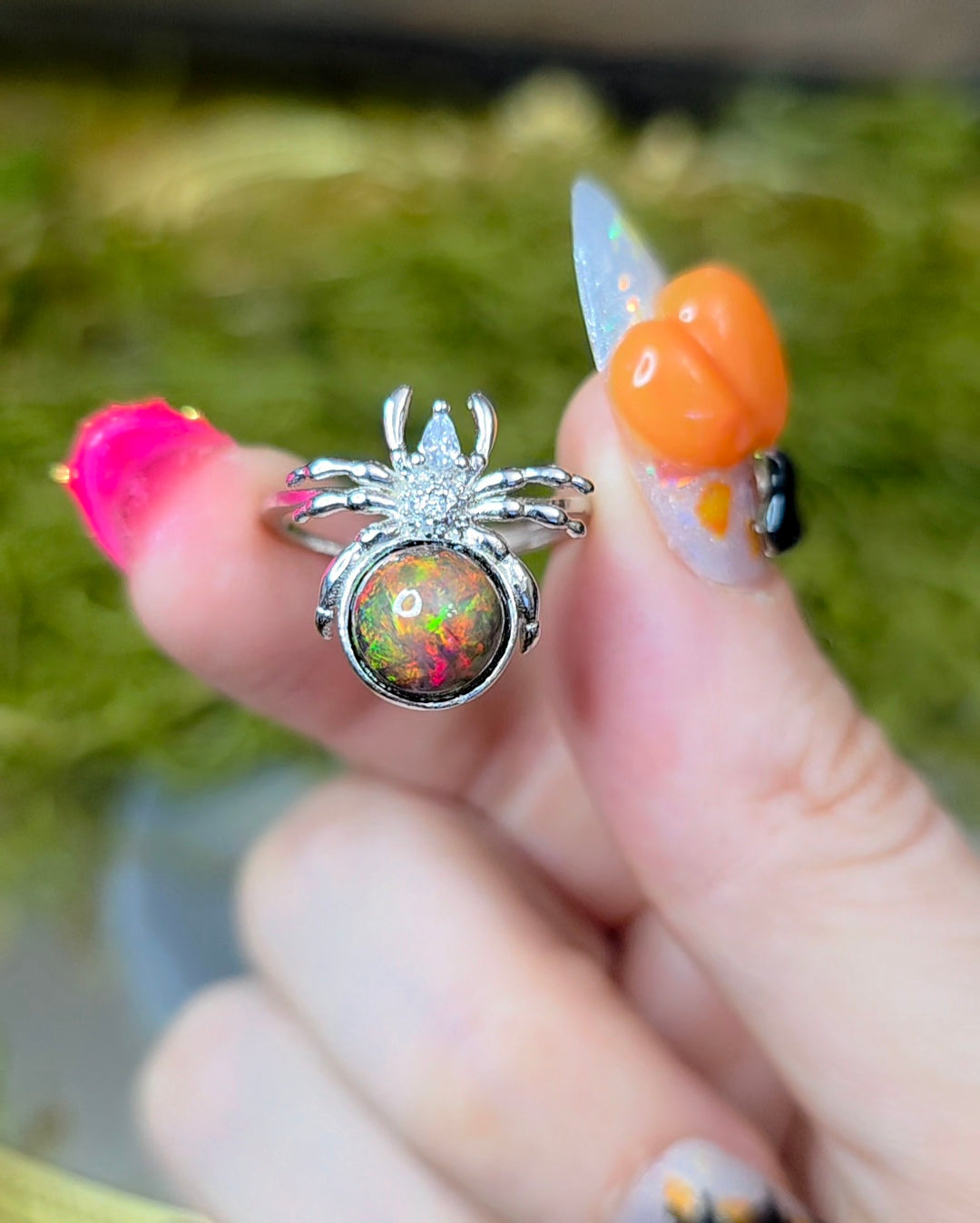 Black Opal Spider Ring