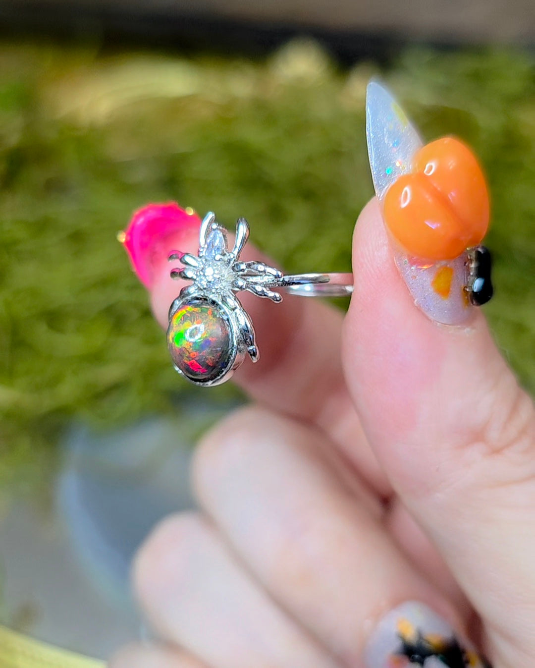 Black Opal Spider Ring