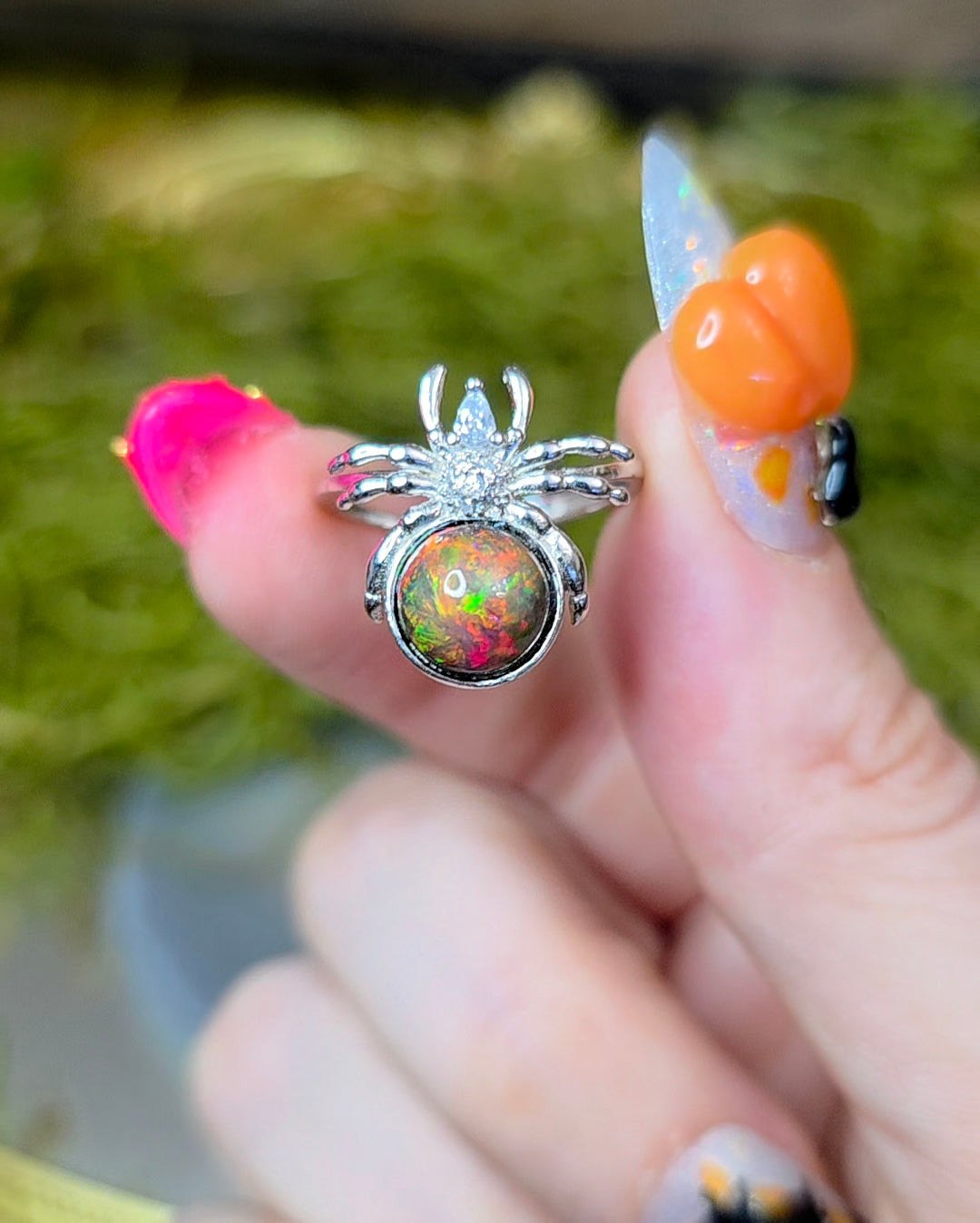Black Opal Spider Ring