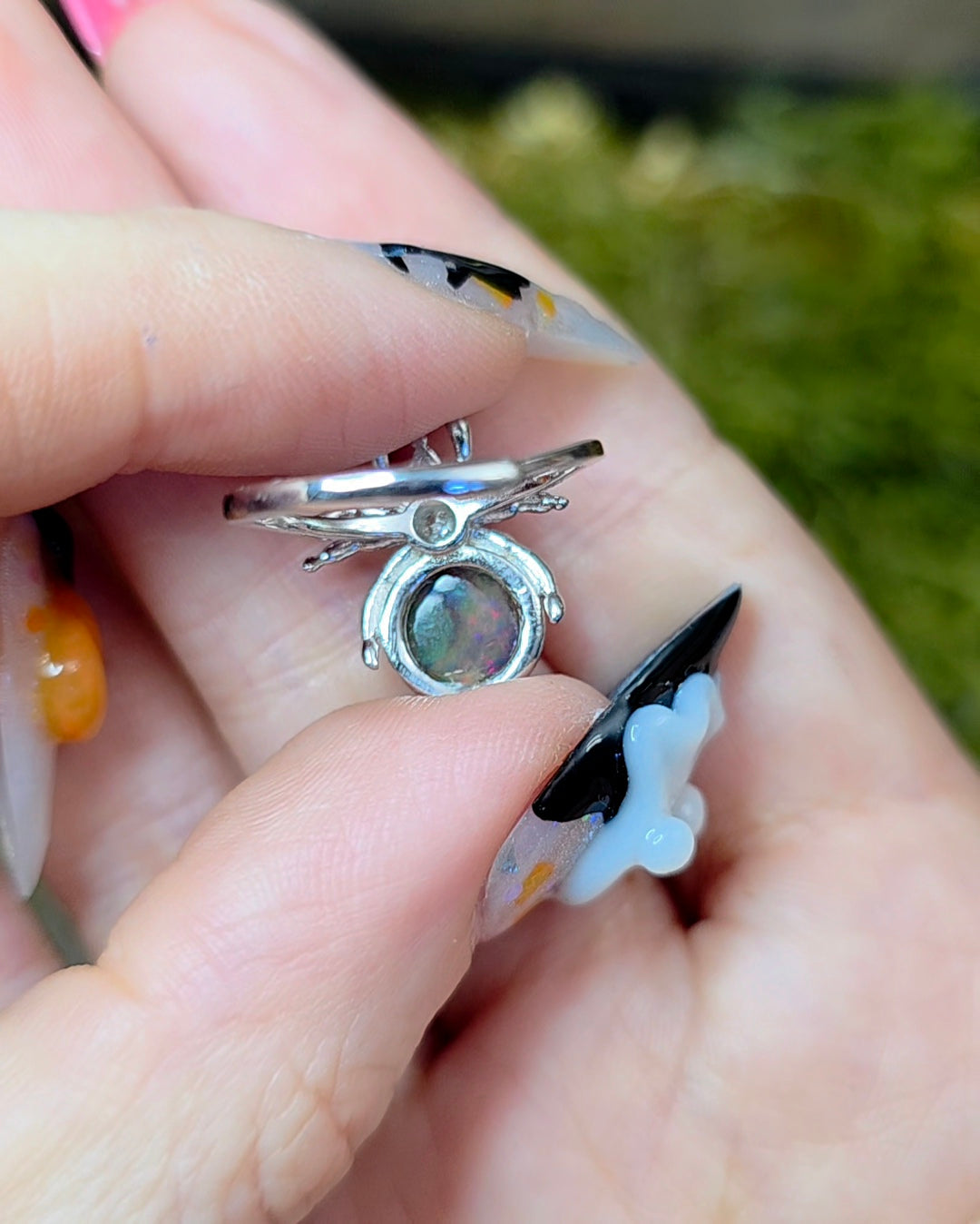 Black Opal Spider Ring