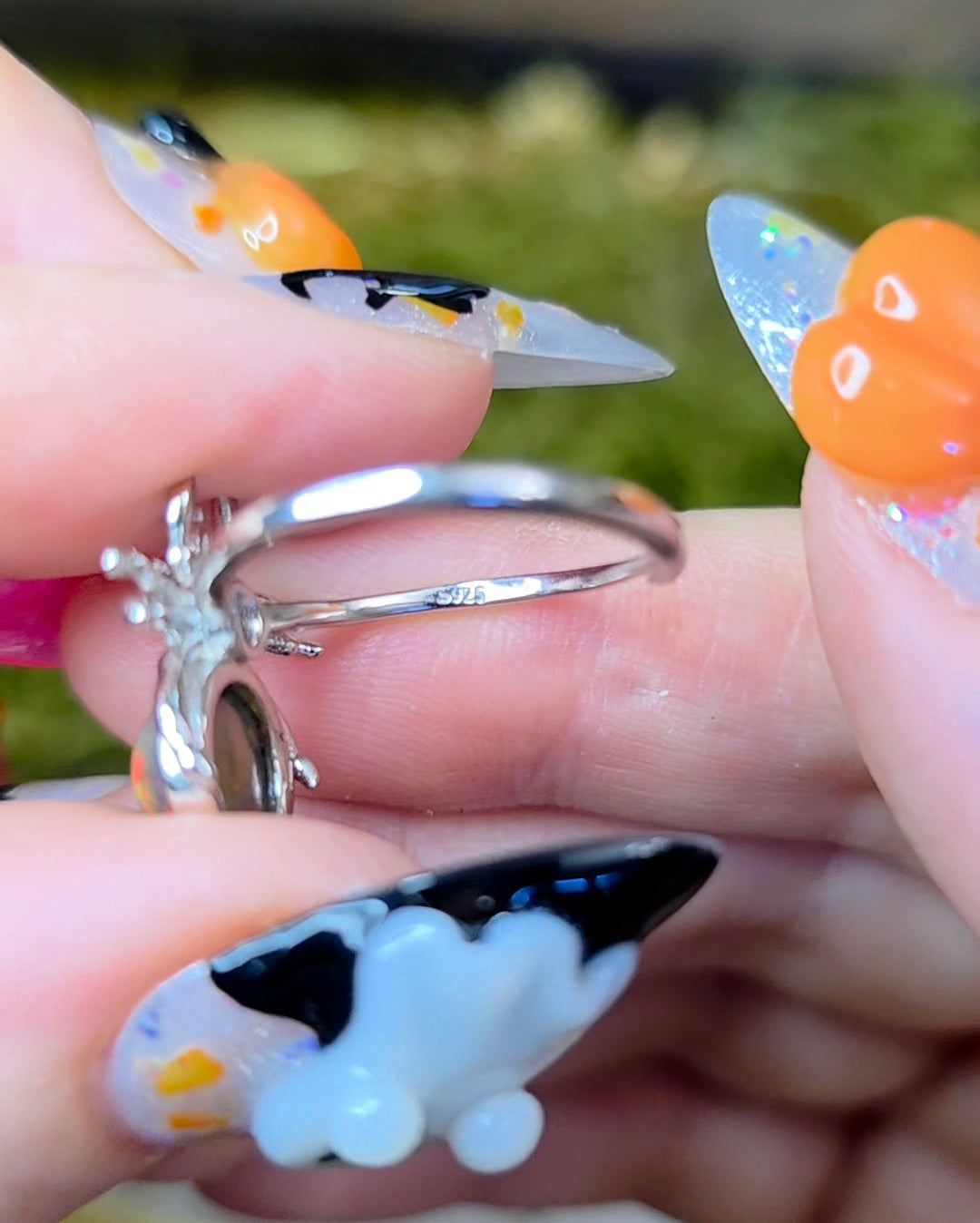 Black Opal Spider Ring