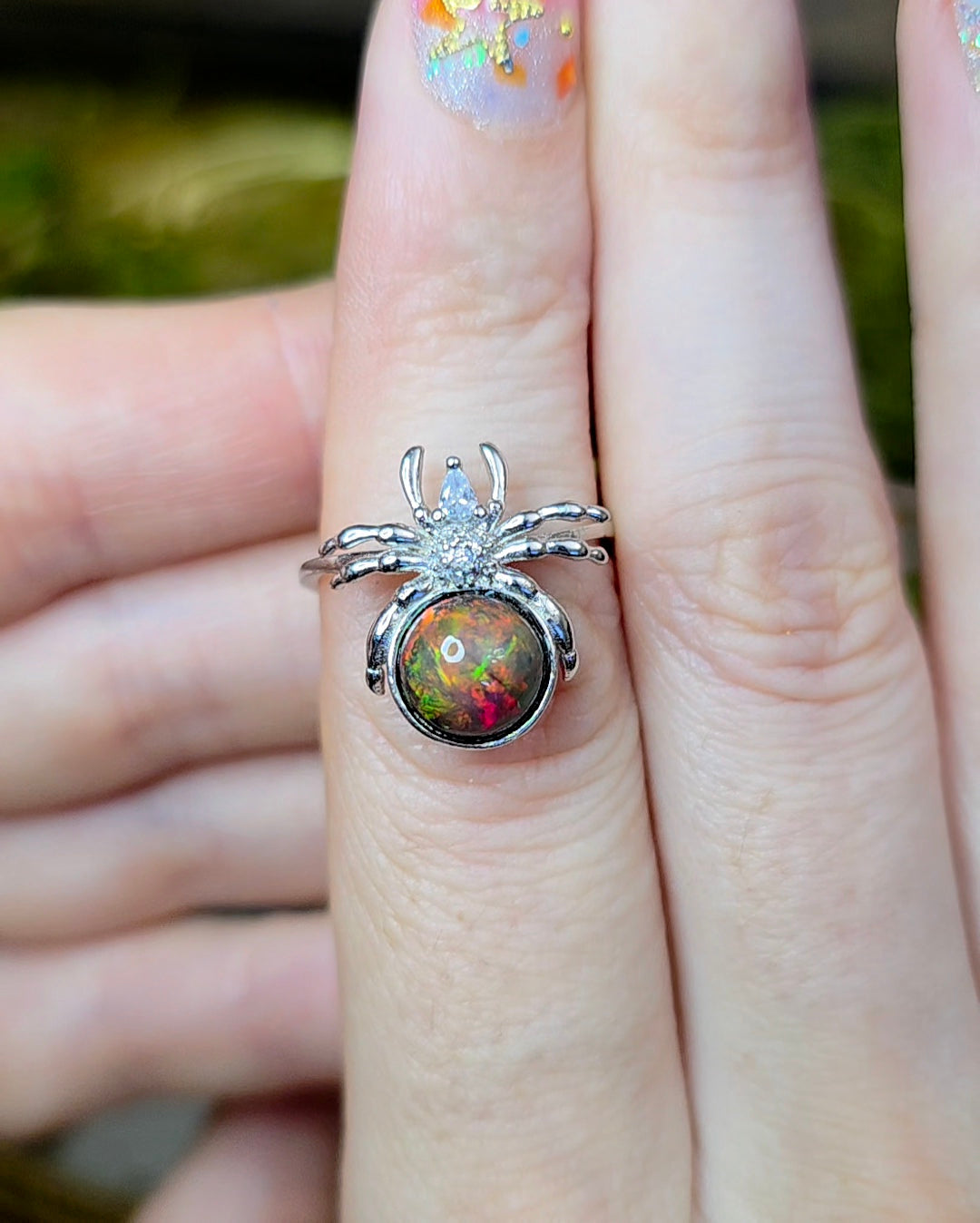 Black Opal Spider Ring