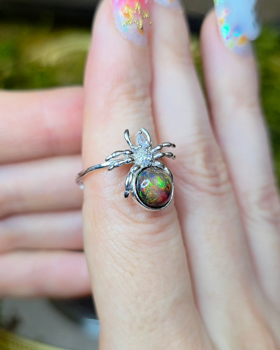 Black Opal Spider Ring