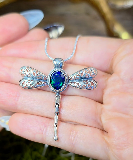 Black Opal Dragonfly Pendant