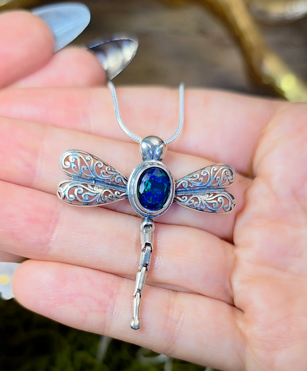 Black Opal Dragonfly Pendant