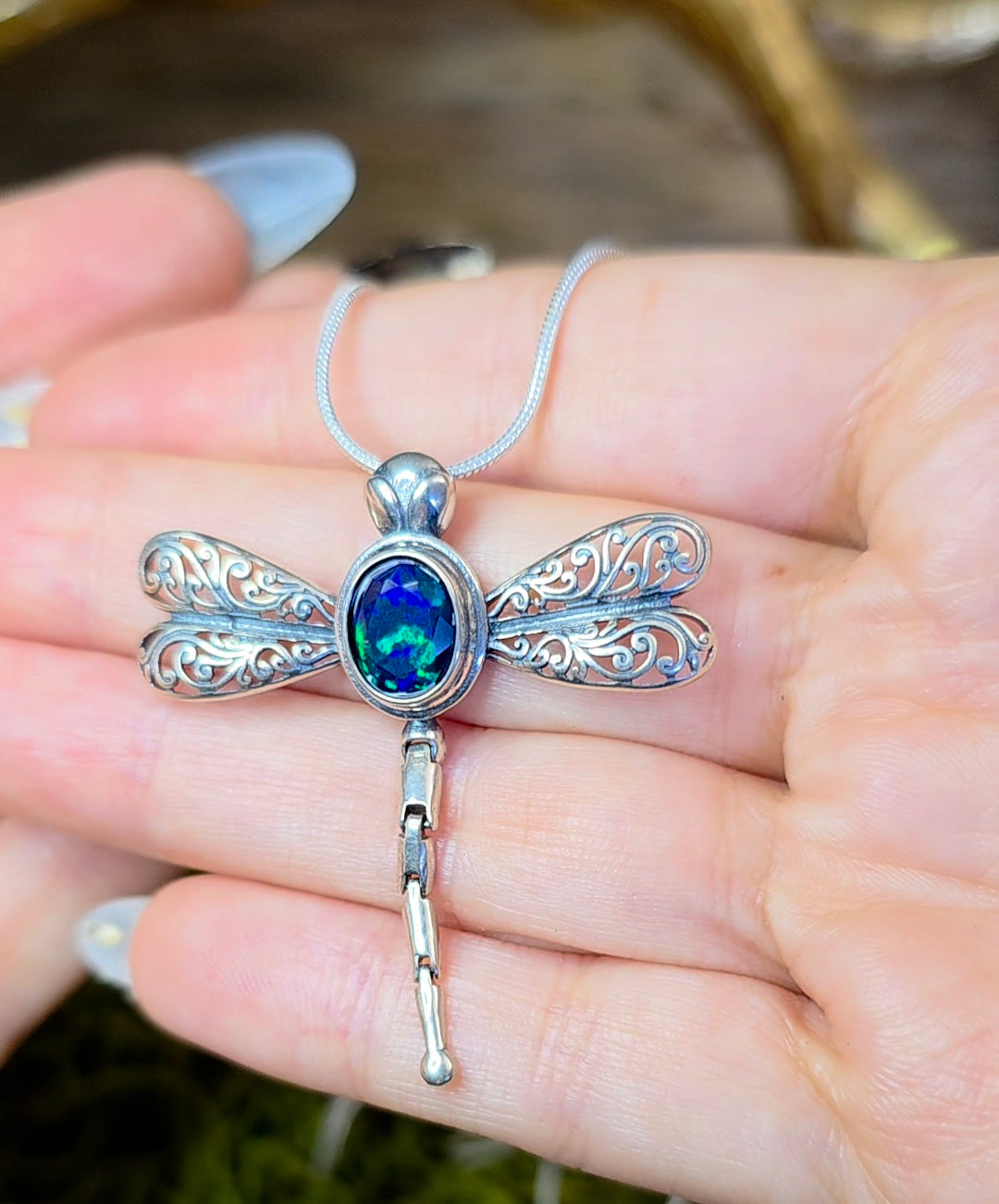 Black Opal Dragonfly Pendant