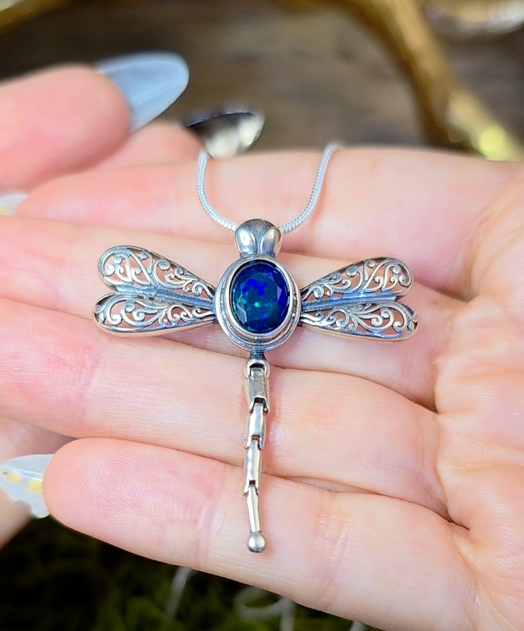 Black Opal Dragonfly Pendant