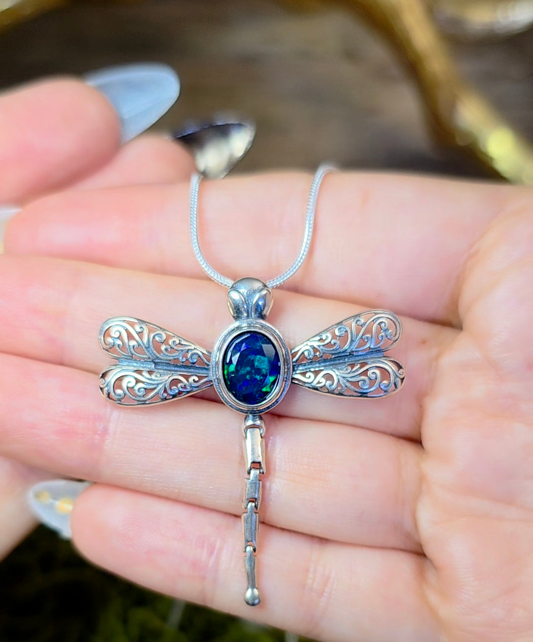 Black Opal Dragonfly Pendant